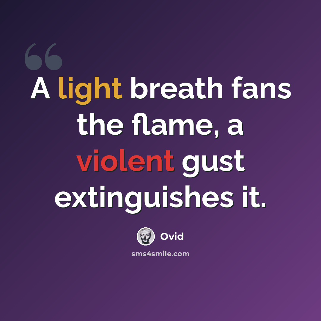 “A light breath fans the flame, a violent gust extinguishes it.” quote by Ovid