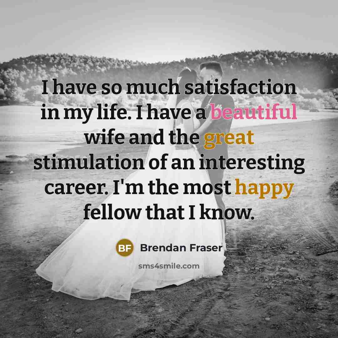 “I have so much satisfaction in my life. I have a beautiful wife and the great stimulation of an interesting career. I'm the most happy fellow that I know.” quote by Brendan Fraser