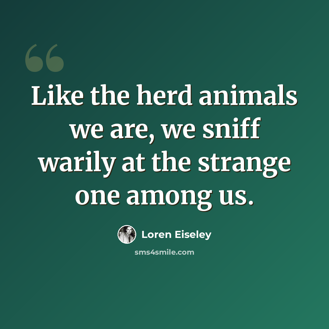 “Like the herd animals we are, we sniff warily at the strange one among us.” quote by Loren Eiseley