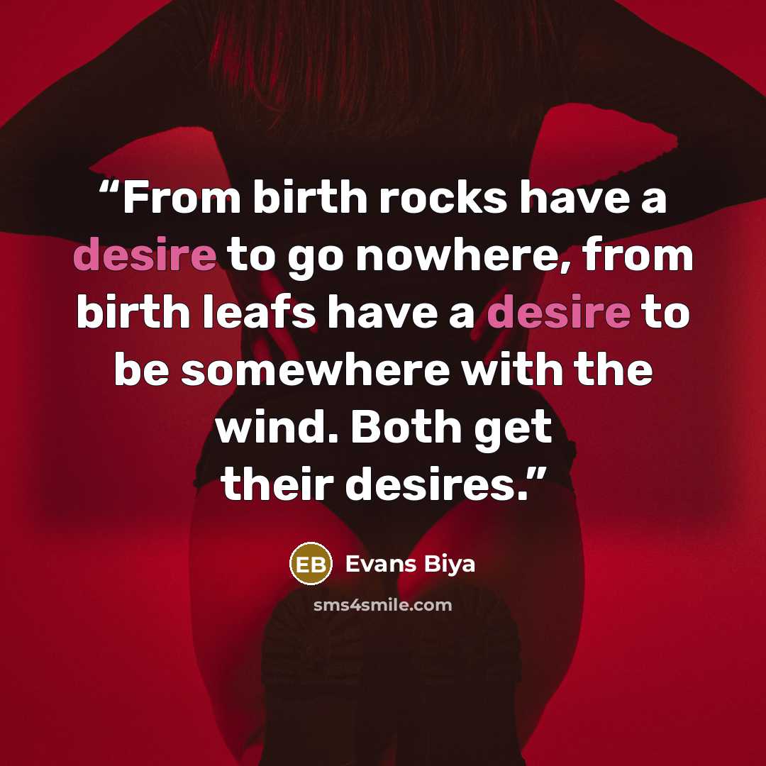 “From birth rocks have a desire to go nowhere, from birth leafs have a desire to be somewhere with the wind. Both get their desires.” quote by Evans Biya