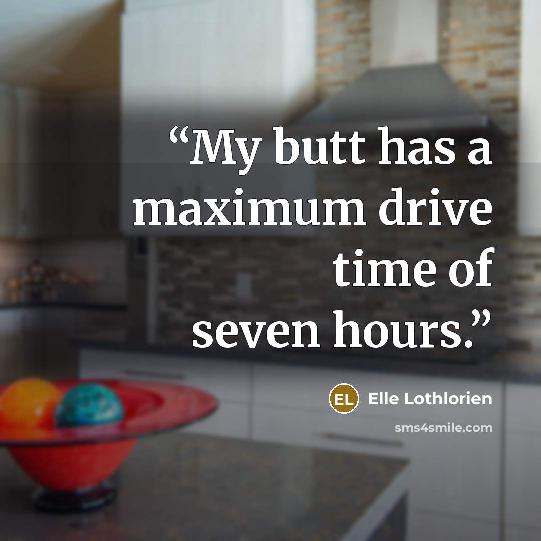 “My butt has a maximum drive time of seven hours.” quote by Elle Lothlorien