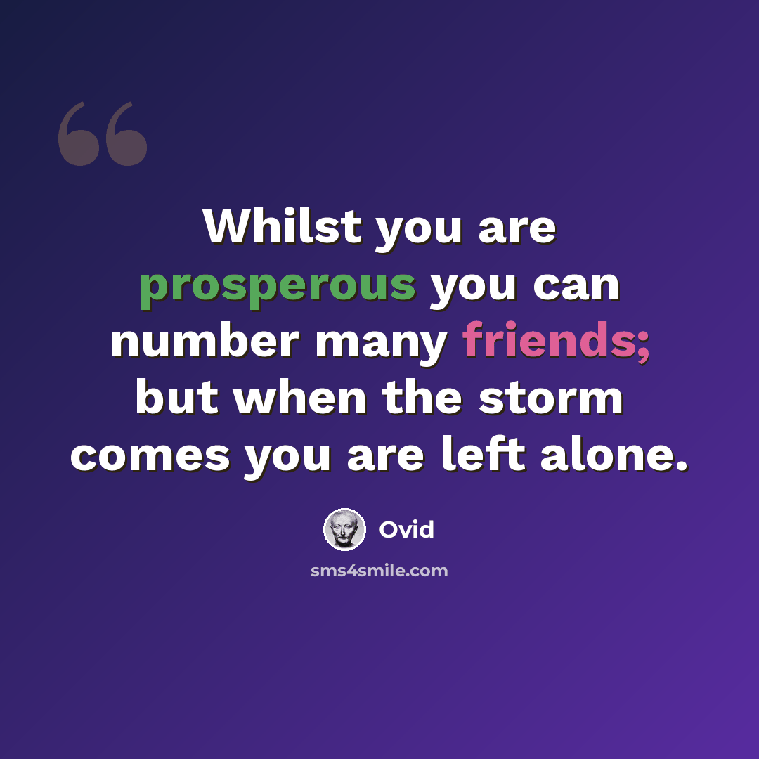 “Whilst you are prosperous you can number many friends; but when the storm comes you are left alone.” quote by Ovid