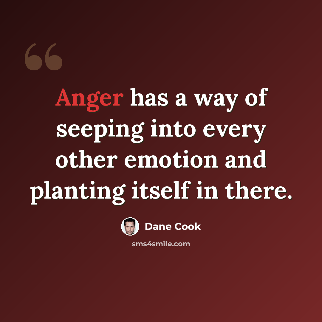 “Anger has a way of seeping into every other emotion and planting itself in there.” quote by Dane Cook