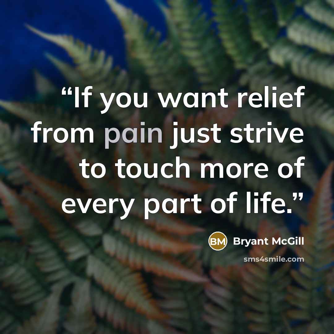 “If you want relief from pain just strive to touch more of every part of life.” quote by Bryant McGill
