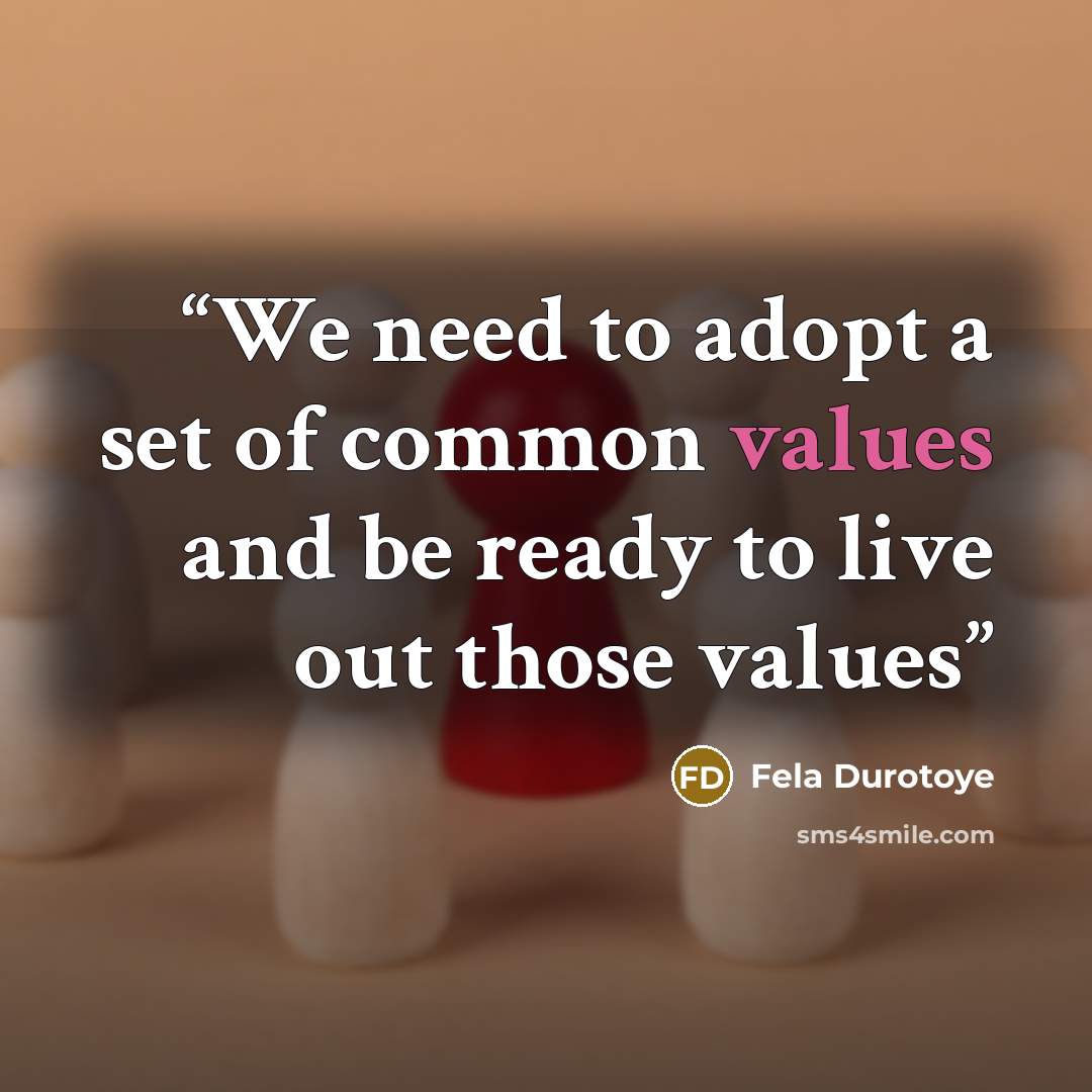 “We need to adopt a set of common values and be ready to live out those values” quote by Fela Durotoye