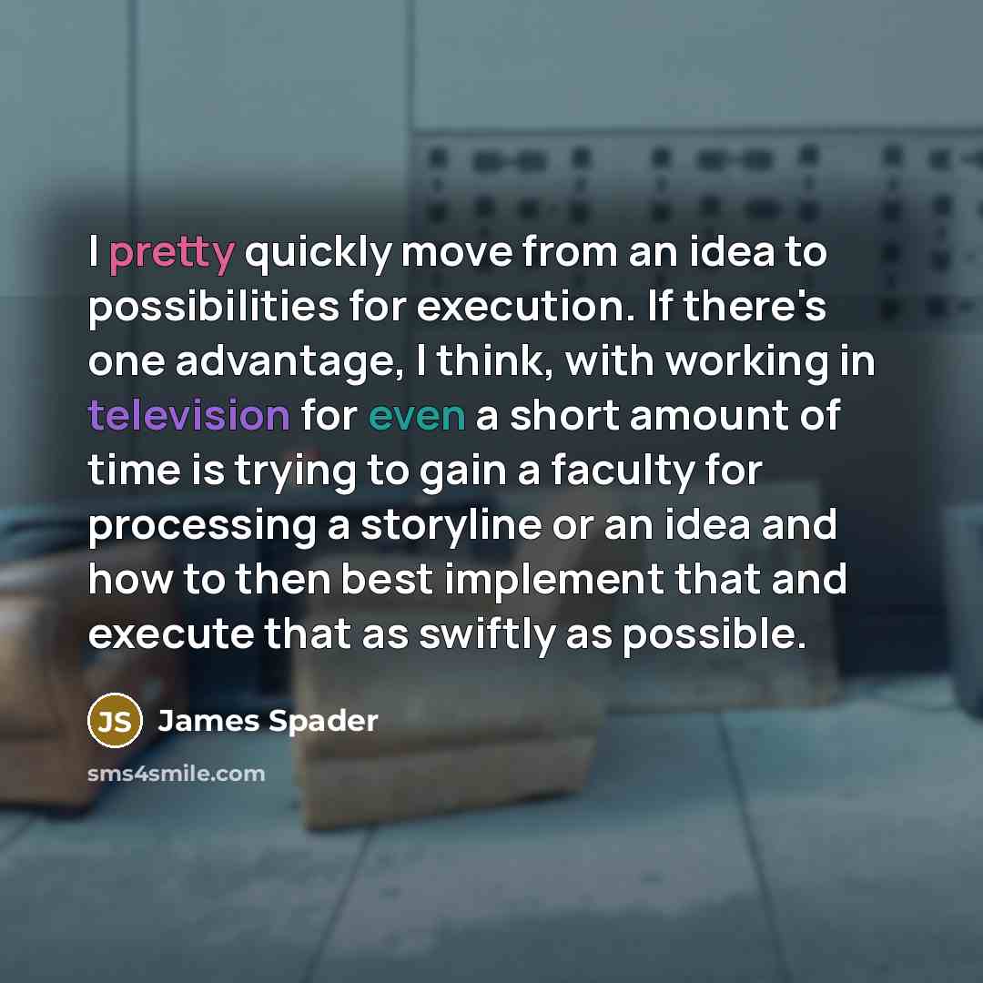 “I pretty quickly move from an idea to possibilities for execution. If there's one advantage, I think, with working in television for even a short amount of time is trying to gain a faculty for processing a storyline or an idea and how to then best implement that and execute that as swiftly as…” quote by James Spader