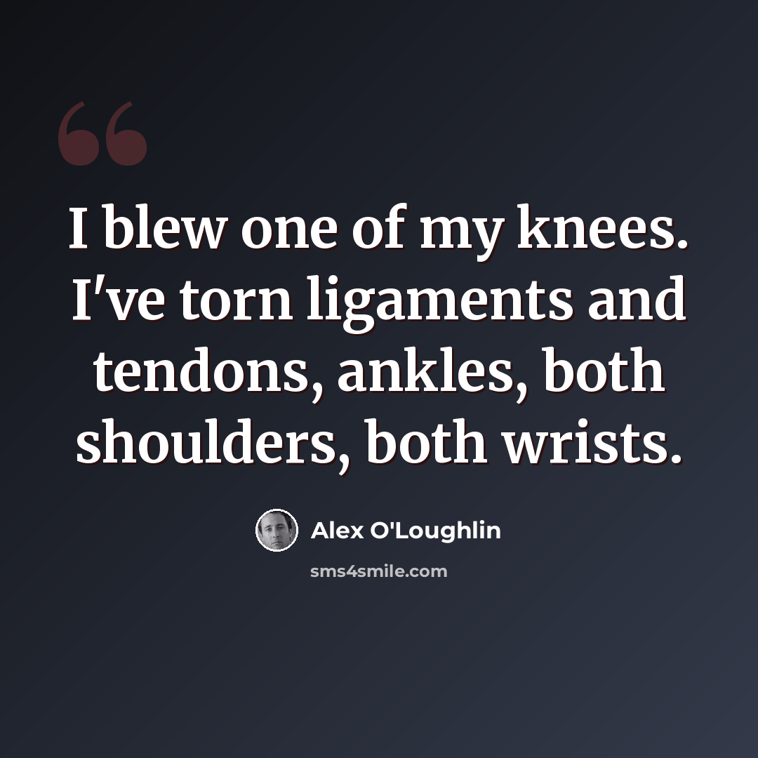 “I blew one of my knees. I've torn ligaments and tendons, ankles, both shoulders, both wrists.” quote by Alex O'Loughlin