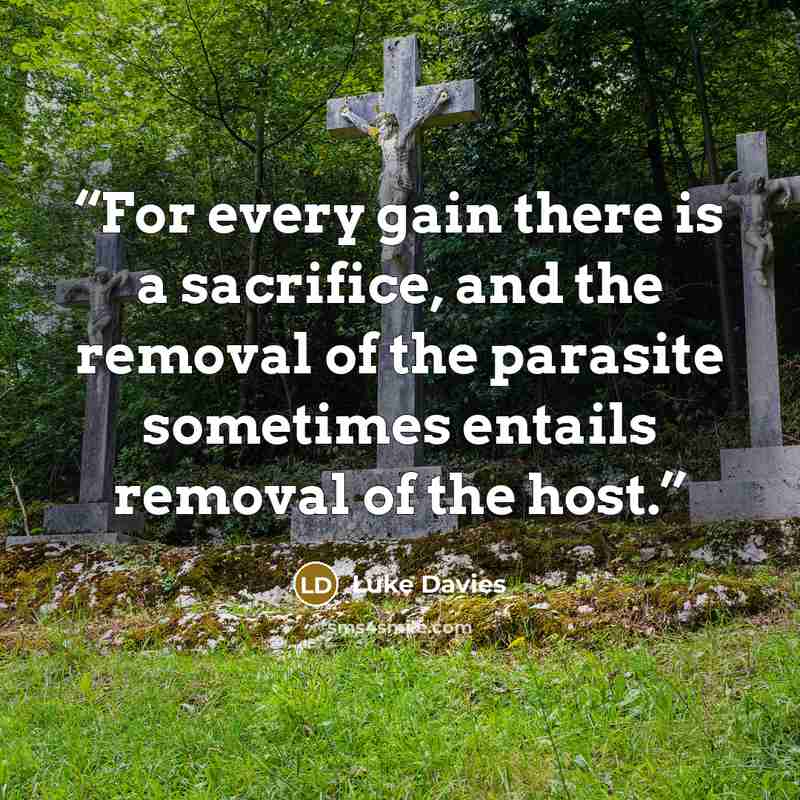“For every gain there is a sacrifice, and the removal of the parasite sometimes entails removal of the host.” quote by Luke Davies
