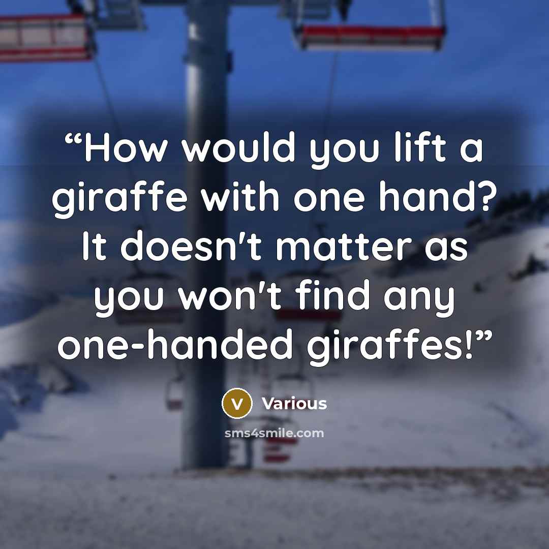 “How would you lift a giraffe with one hand? It doesn't matter as you won't find any one-handed giraffes!” quote by Various