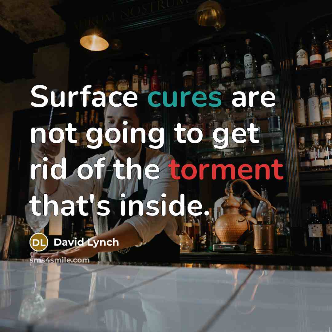 “Surface cures are not going to get rid of the torment that's inside.” quote by David Lynch