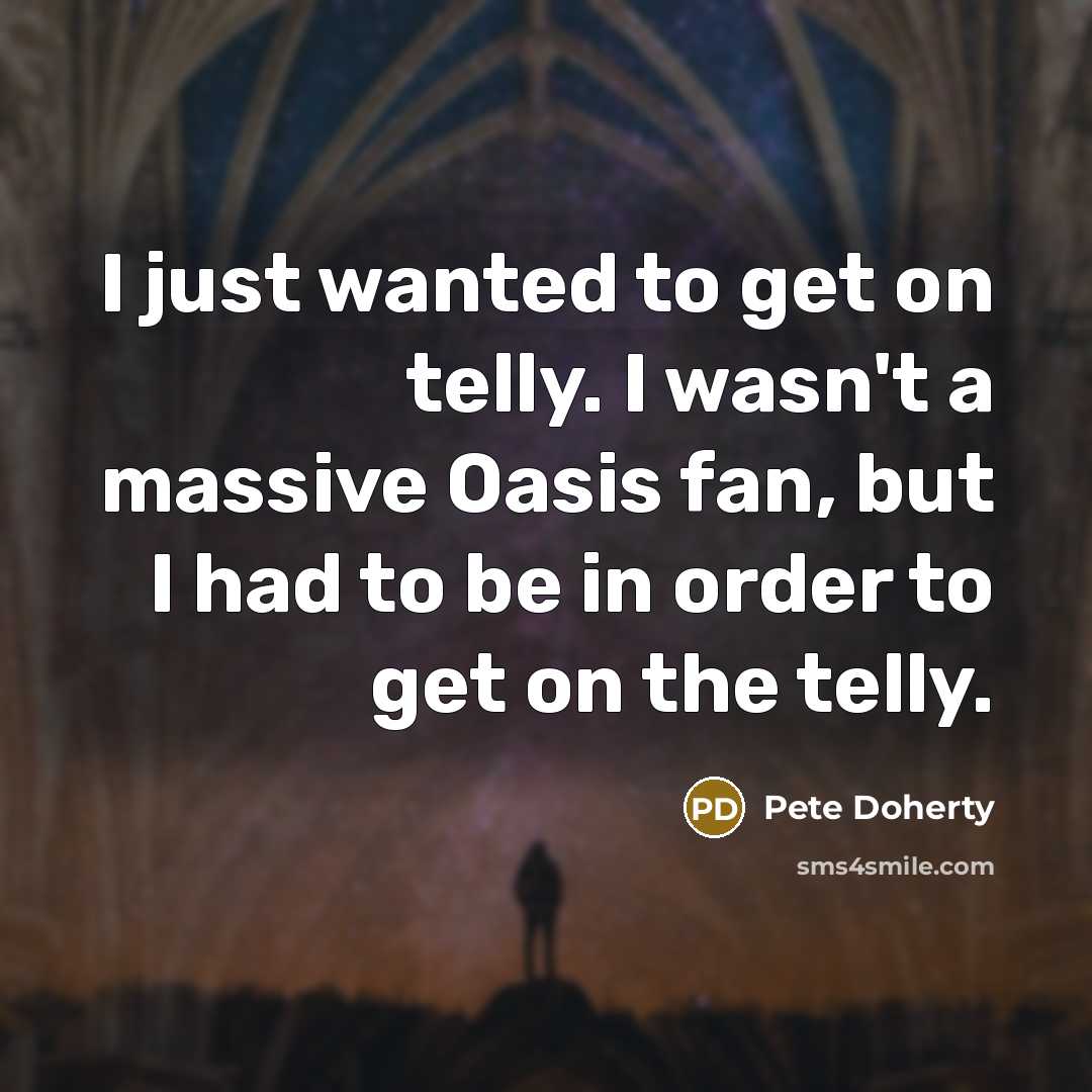 “I just wanted to get on telly. I wasn't a massive Oasis fan, but I had to be in order to get on the telly.” quote by Pete Doherty