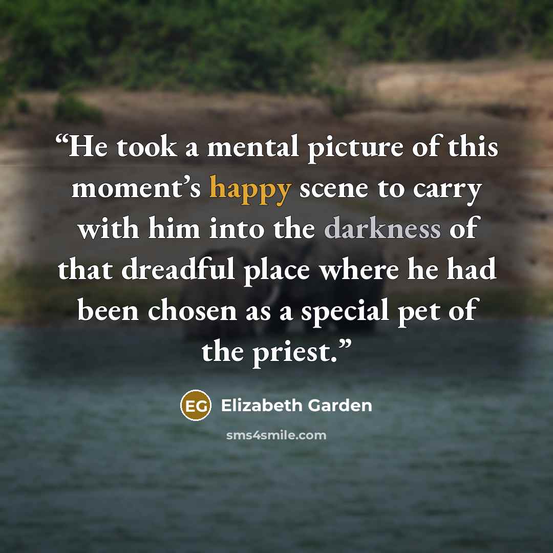 “He took a mental picture of this moment’s happy scene to carry with him into the darkness of that dreadful place where he had been chosen as a special pet of the priest.” quote by Elizabeth Garden
