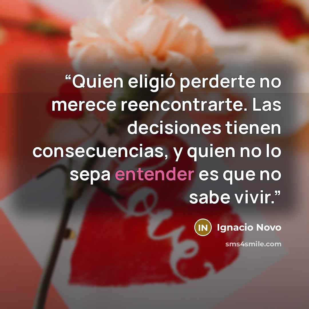 “Quien eligió perderte no merece reencontrarte. Las decisiones tienen consecuencias, y quien no lo sepa entender es que no sabe vivir.” quote by Ignacio Novo
