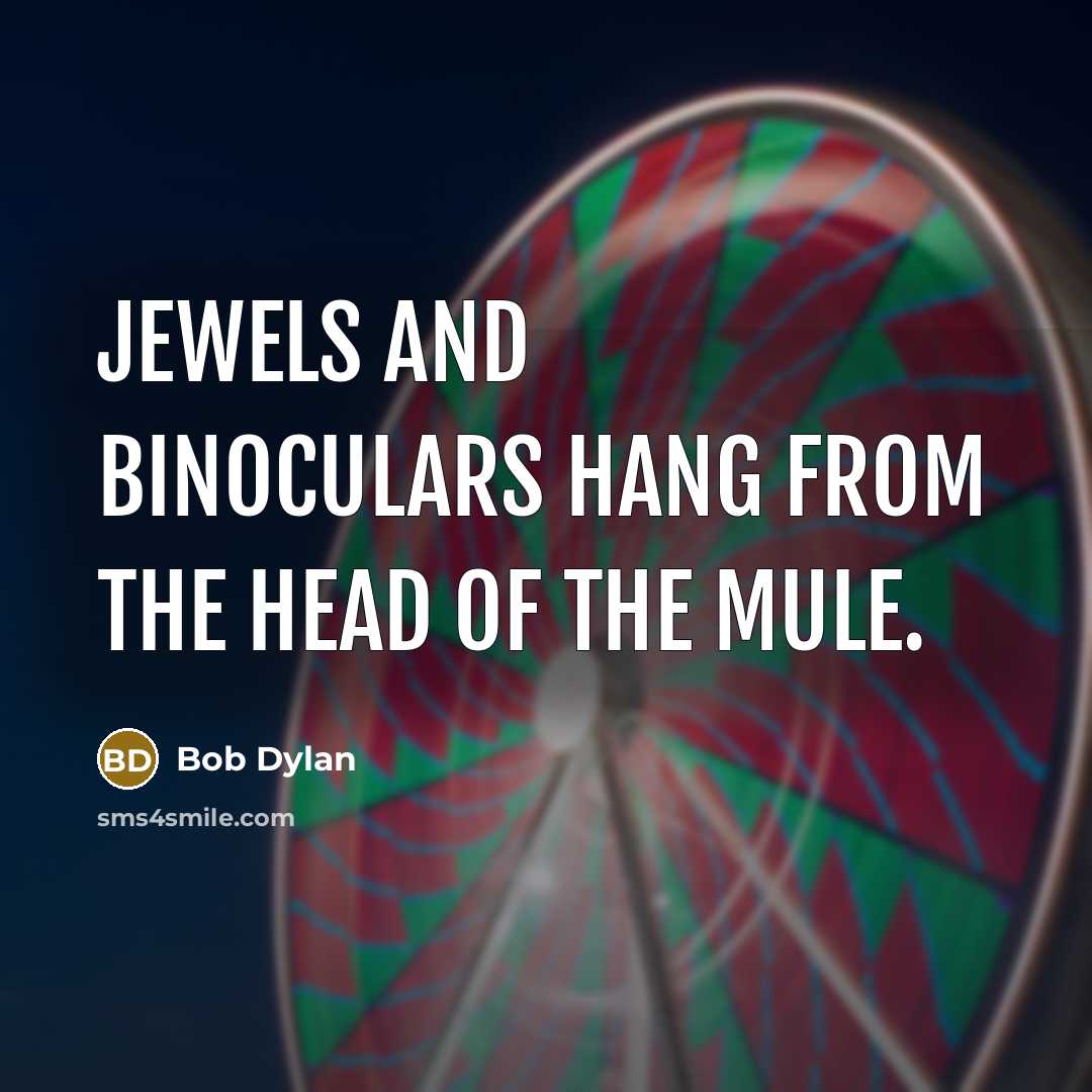 “Jewels and binoculars hang from the head of the mule.” quote by Bob Dylan