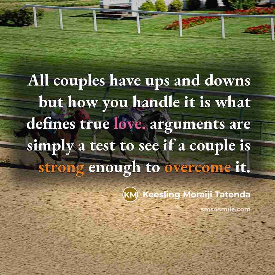 “All couples have ups and downs but how you handle it is what defines true love. arguments are simply a test to see if a couple is strong enough to overcome it.” quote by Keesling Moraiji Tatenda