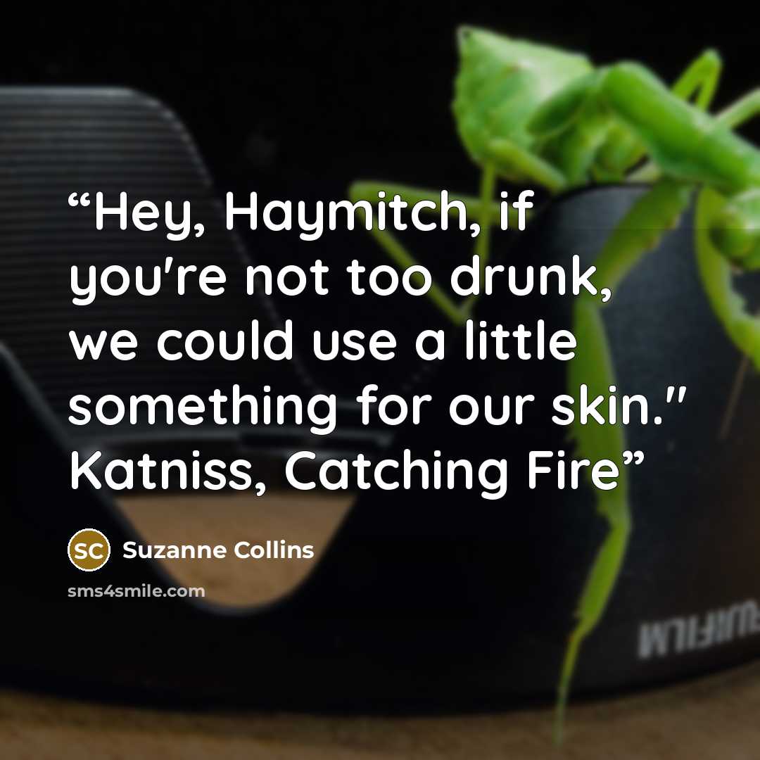 “Hey, Haymitch, if you're not too drunk, we could use a little something for our skin." Katniss, Catching Fire” quote by Suzanne Collins