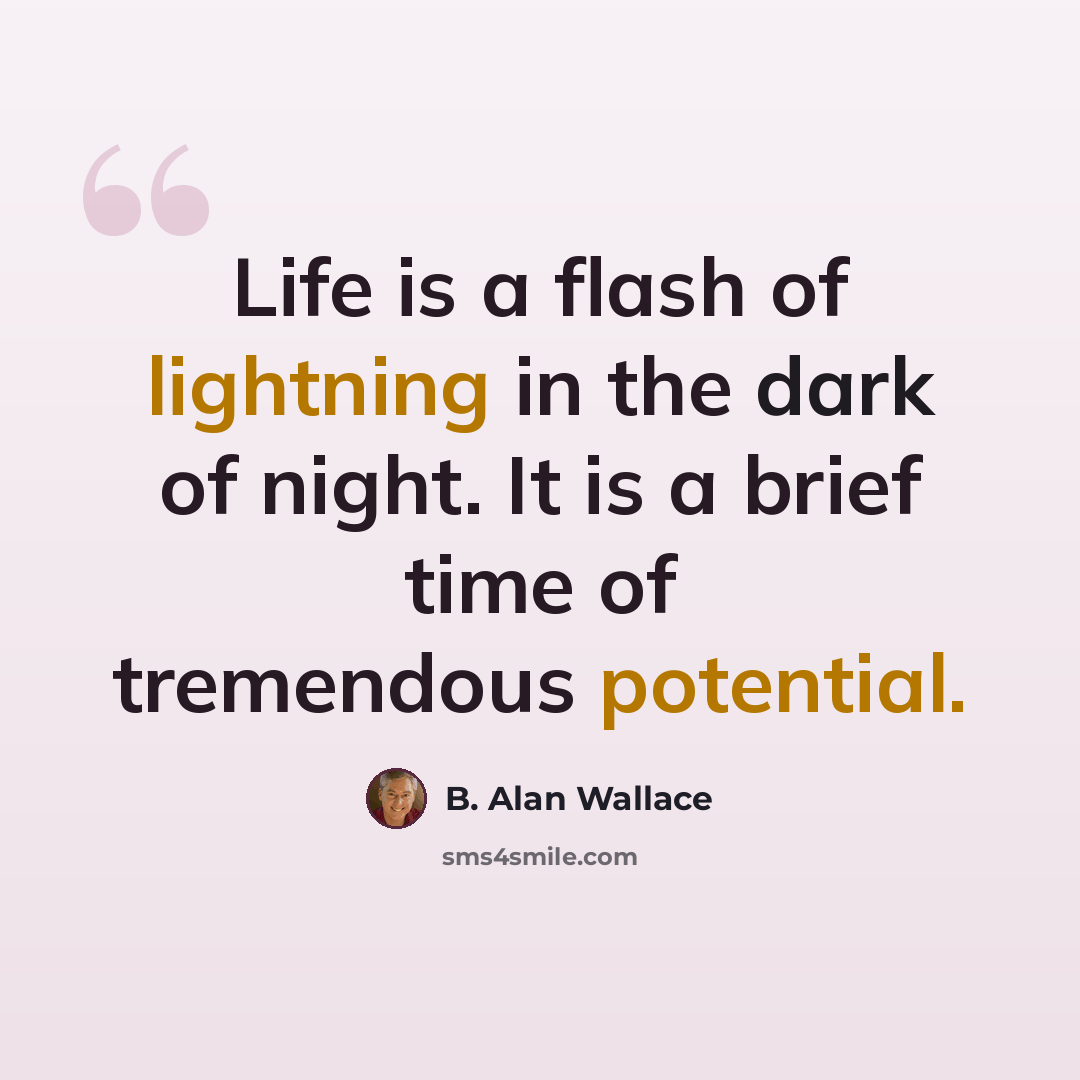 “Life is a flash of lightning in the dark of night. It is a brief time of tremendous potential.” quote by B. Alan Wallace