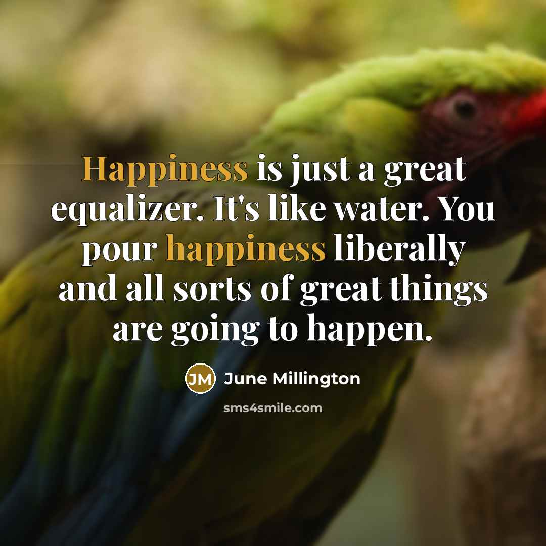 “Happiness is just a great equalizer. It's like water. You pour happiness liberally and all sorts of great things are going to happen.” quote by June Millington