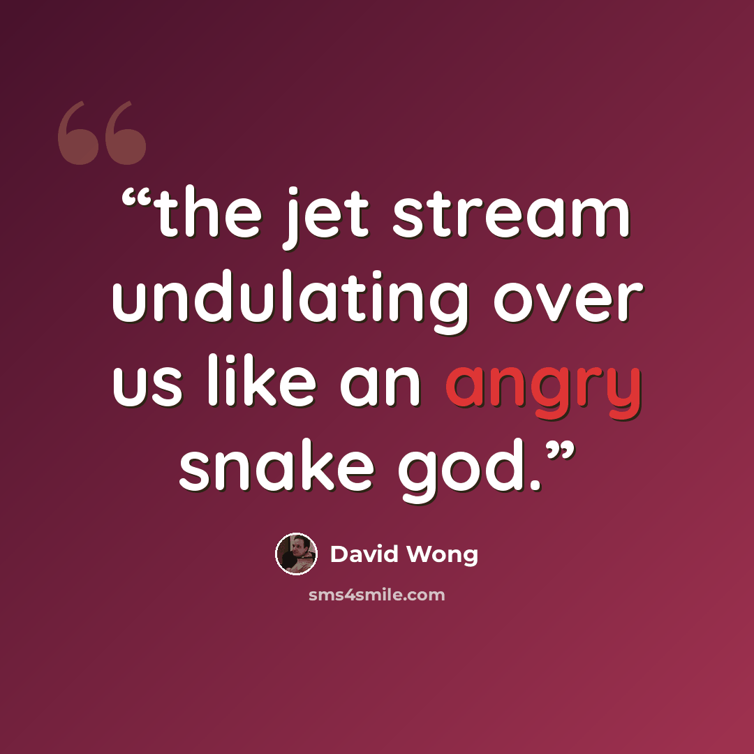 “the jet stream undulating over us like an angry snake god.” quote by David Wong