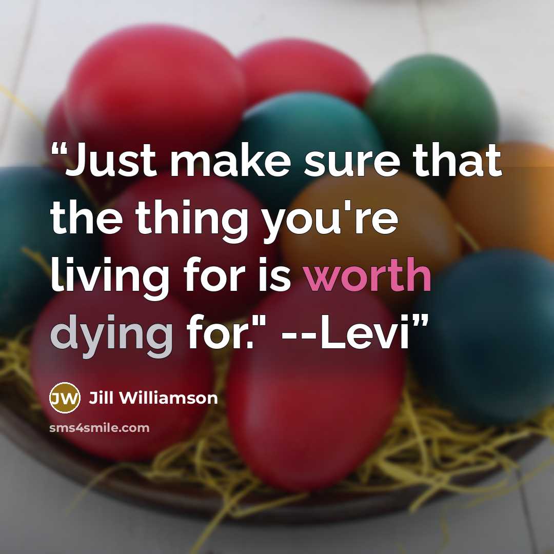 “Just make sure that the thing you're living for is worth dying for." --Levi” quote by Jill Williamson