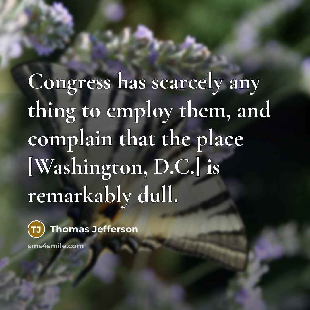 “Congress has scarcely any thing to employ them, and complain that the place [Washington, D.C.] is remarkably dull.” quote by Thomas Jefferson