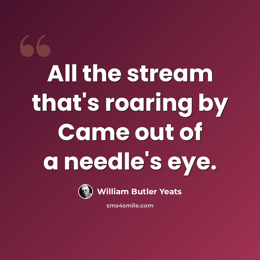 “All the stream that's roaring by Came out of a needle's eye.” quote by William Butler Yeats