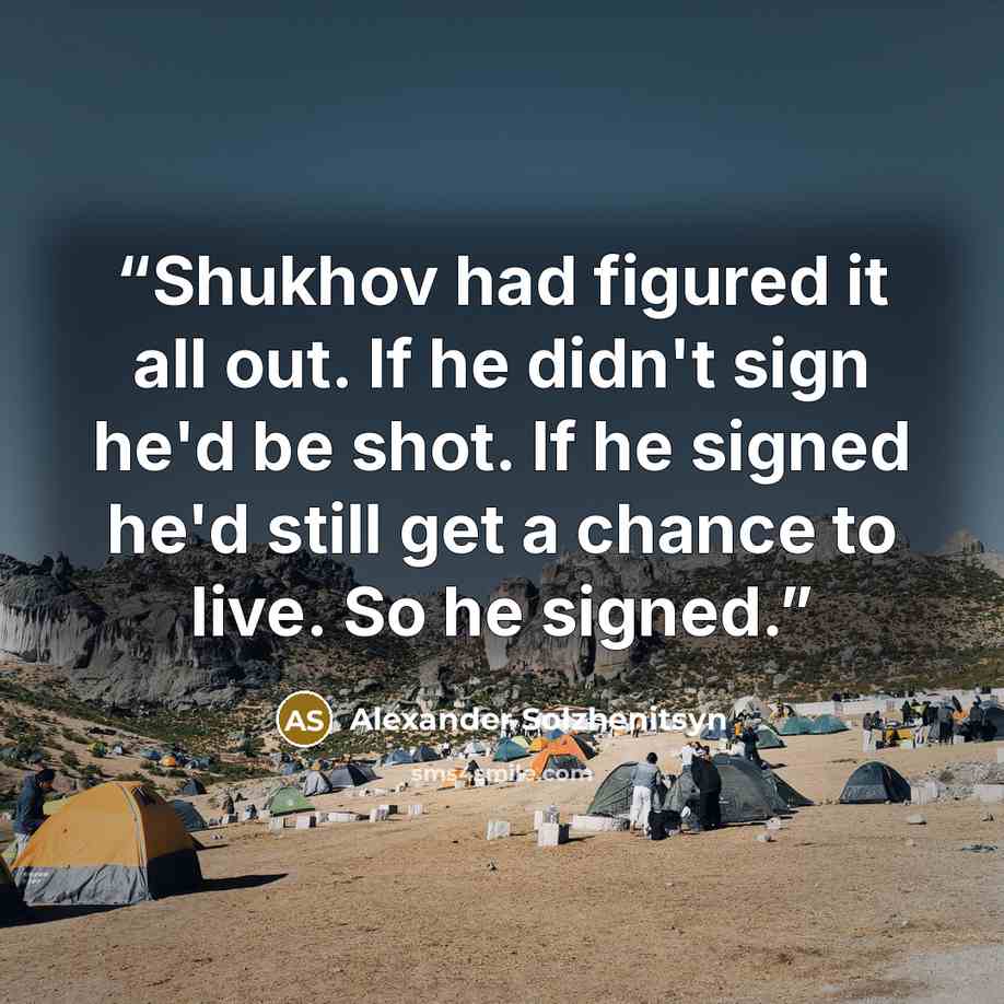 “Shukhov had figured it all out. If he didn't sign he'd be shot. If he signed he'd still get a chance to live. So he signed.” quote by Alexander Solzhenitsyn