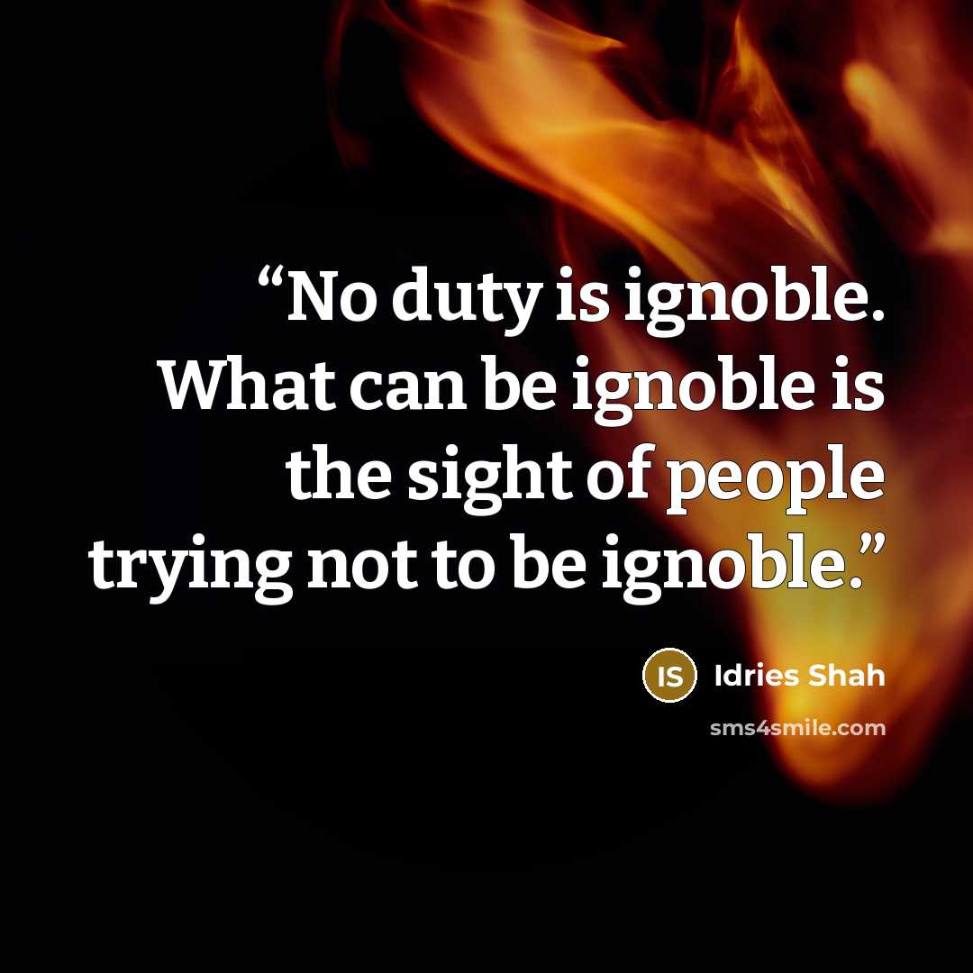 “No duty is ignoble. What can be ignoble is the sight of people trying not to be ignoble.” quote by Idries Shah