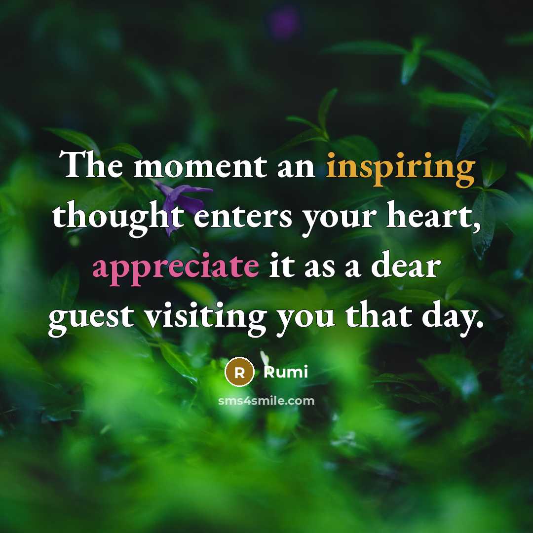 “The moment an inspiring thought enters your heart, appreciate it as a dear guest visiting you that day.” quote by Rumi