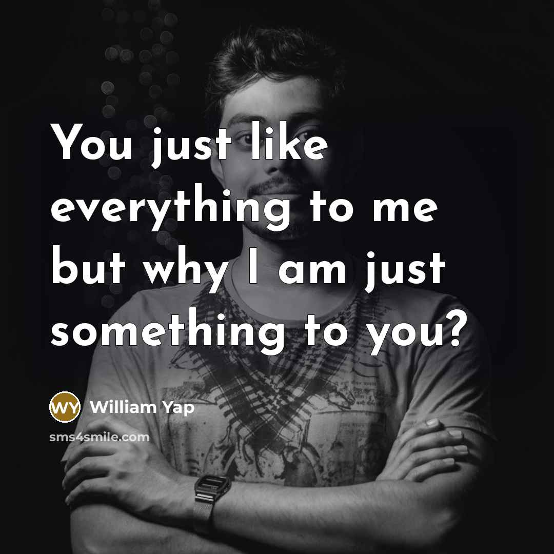 “You just like everything to me but why I am just something to you?” quote by William Yap