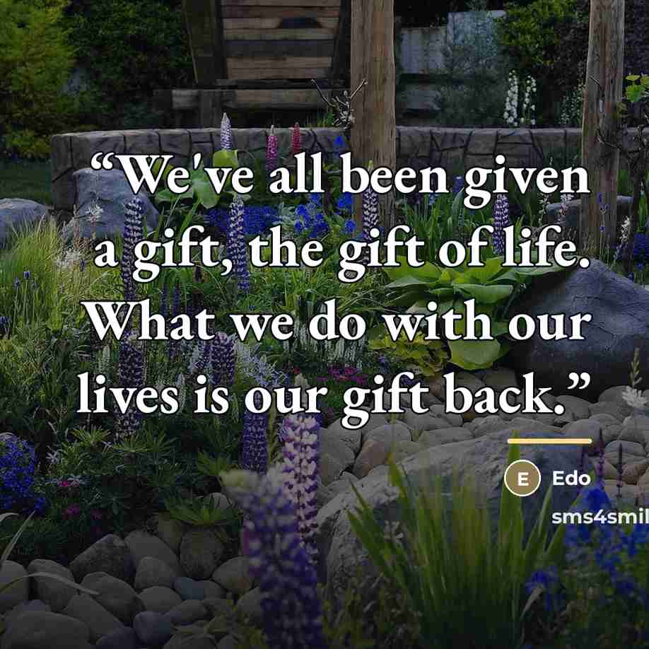 “We've all been given a gift, the gift of life. What we do with our lives is our gift back.” quote by Edo