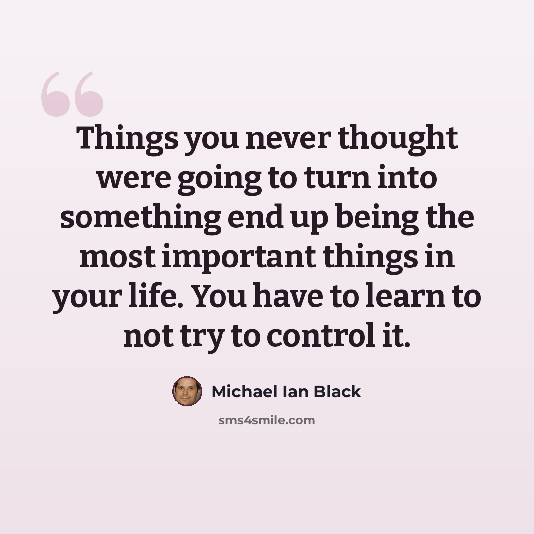 “Things you never thought were going to turn into something end up being the most important things in your life. You have to learn to not try to control it.” quote by Michael Ian Black