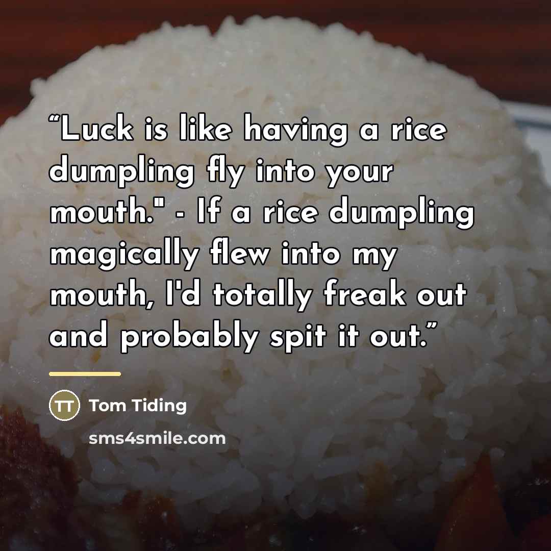 “Luck is like having a rice dumpling fly into your mouth." - If a rice dumpling magically flew into my mouth, I'd totally freak out and probably spit it out.” quote by Tom Tiding