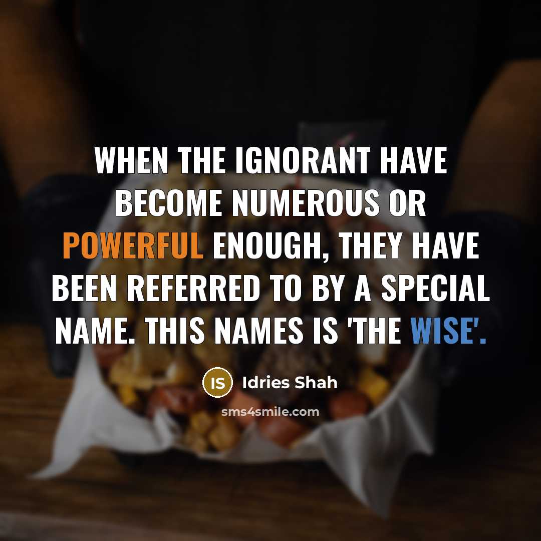 “When the ignorant have become numerous or powerful enough, they have been referred to by a special name. This names is 'the Wise'.” quote by Idries Shah