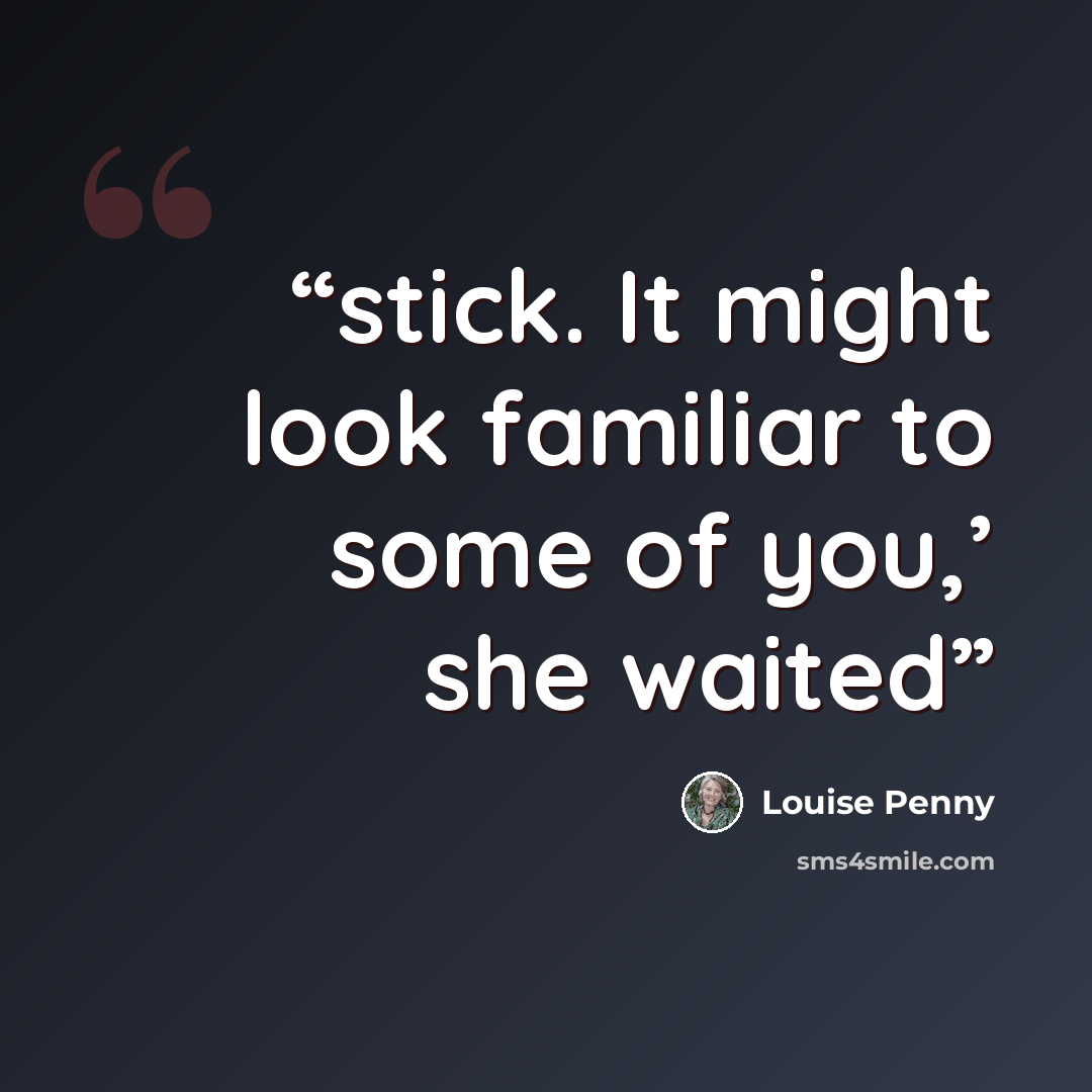 “stick. It might look familiar to some of you,’ she waited” quote by Louise Penny