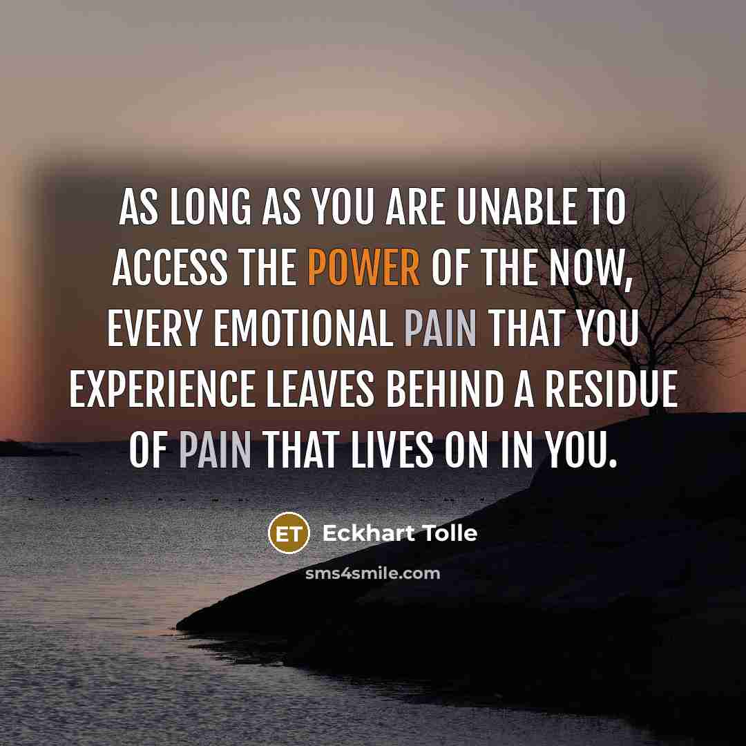 “As long as you are unable to access the power of the Now, every emotional pain that you experience leaves behind a residue of pain that lives on in you.” quote by Eckhart Tolle