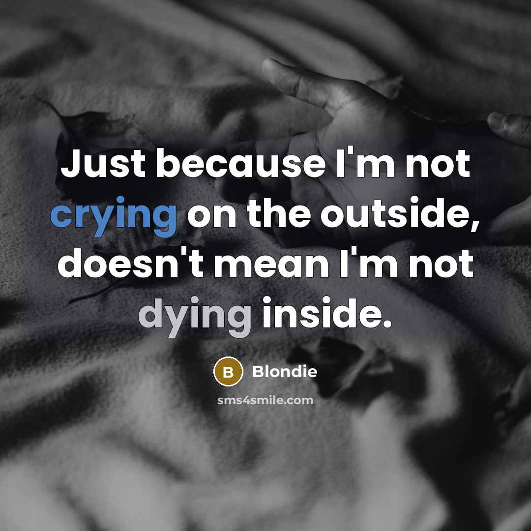“Just because I'm not crying on the outside, doesn't mean I'm not dying inside.” quote by Blondie