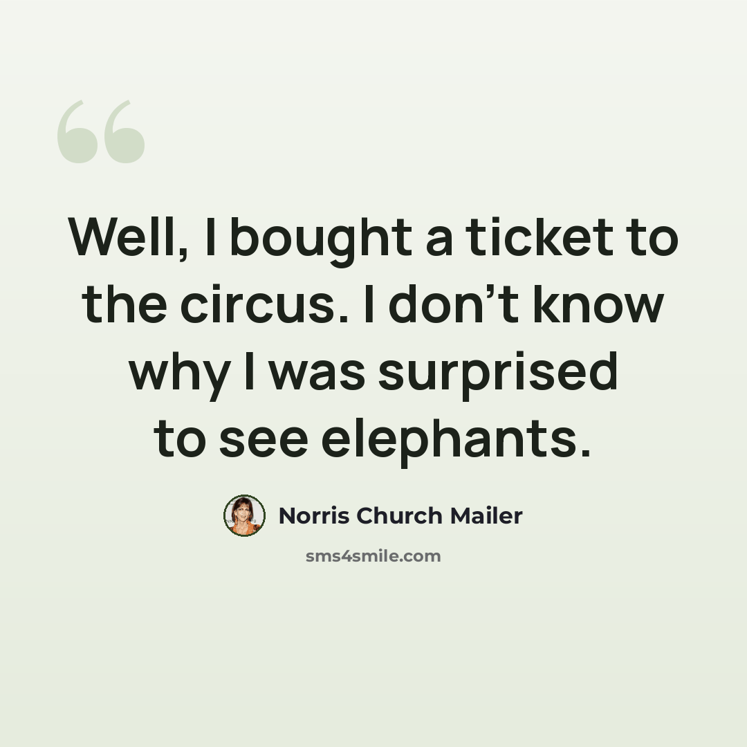 “Well, I bought a ticket to the circus. I don't know why I was surprised to see elephants.” quote by Norris Church Mailer