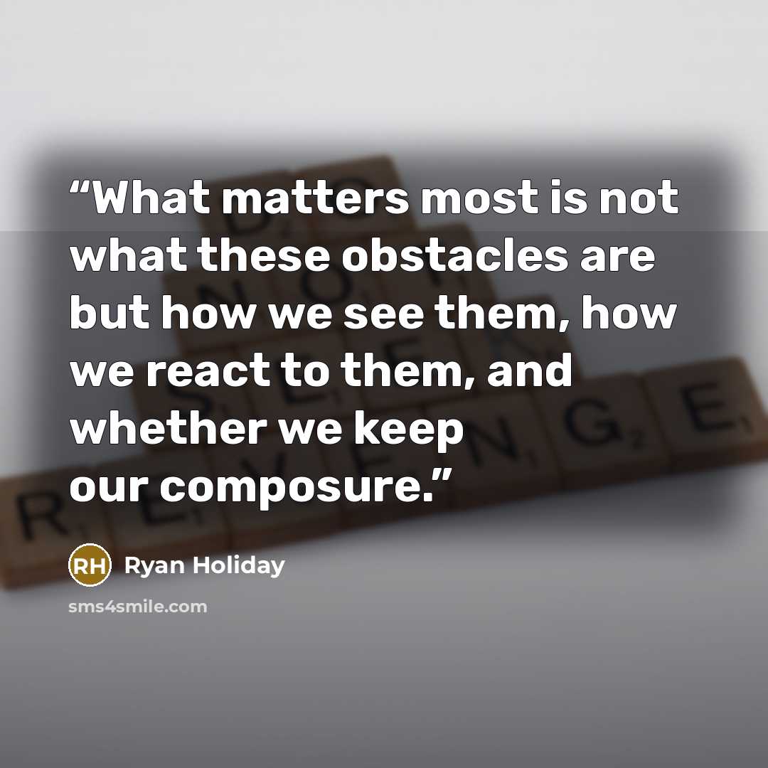 “What matters most is not what these obstacles are but how we see them, how we react to them, and whether we keep our composure.” quote by Ryan Holiday