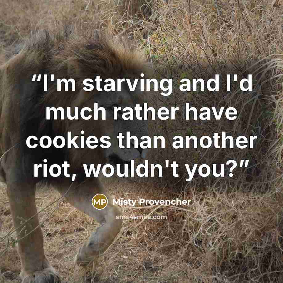 “I'm starving and I'd much rather have cookies than another riot, wouldn't you?” quote by Misty Provencher