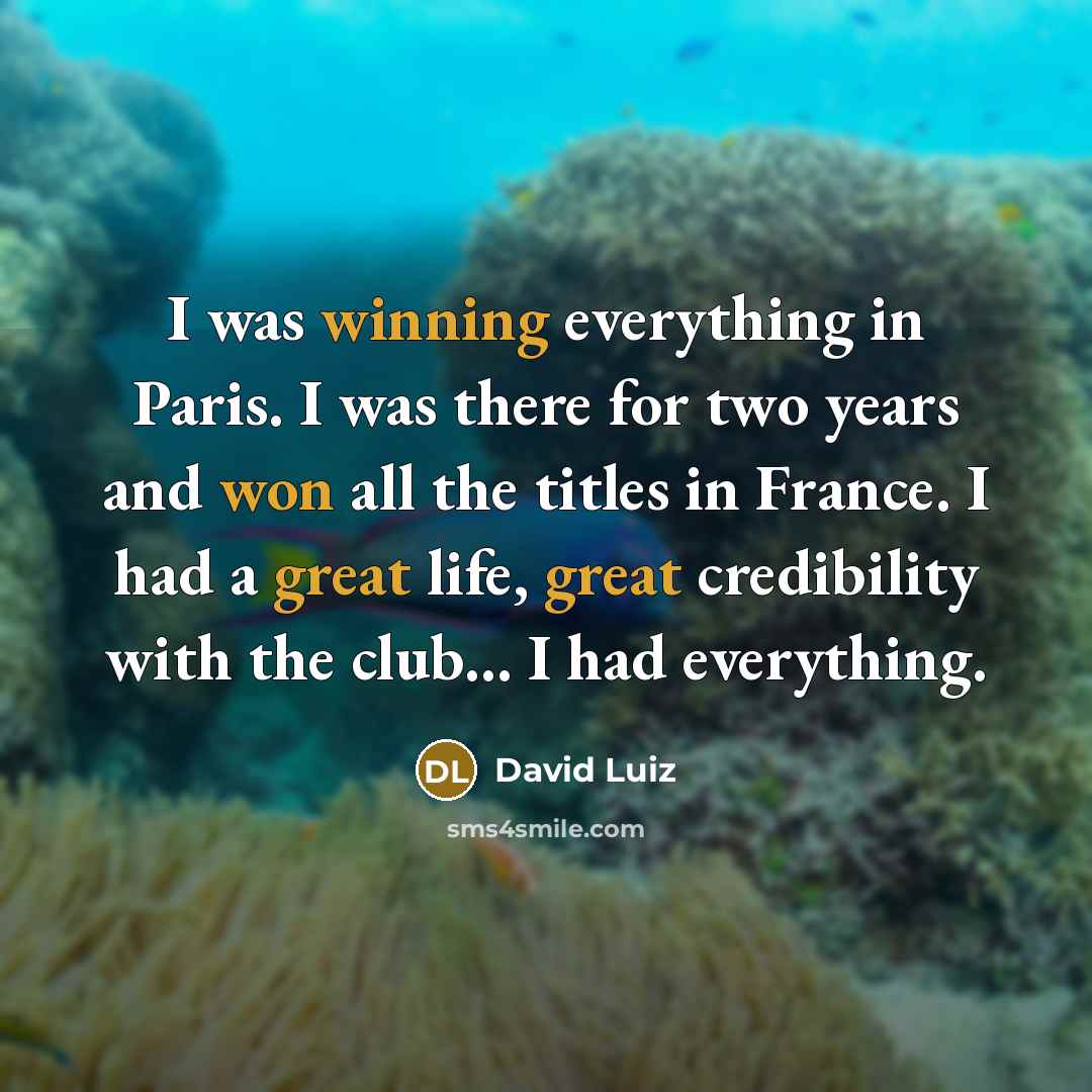 “I was winning everything in Paris. I was there for two years and won all the titles in France. I had a great life, great credibility with the club... I had everything.” quote by David Luiz