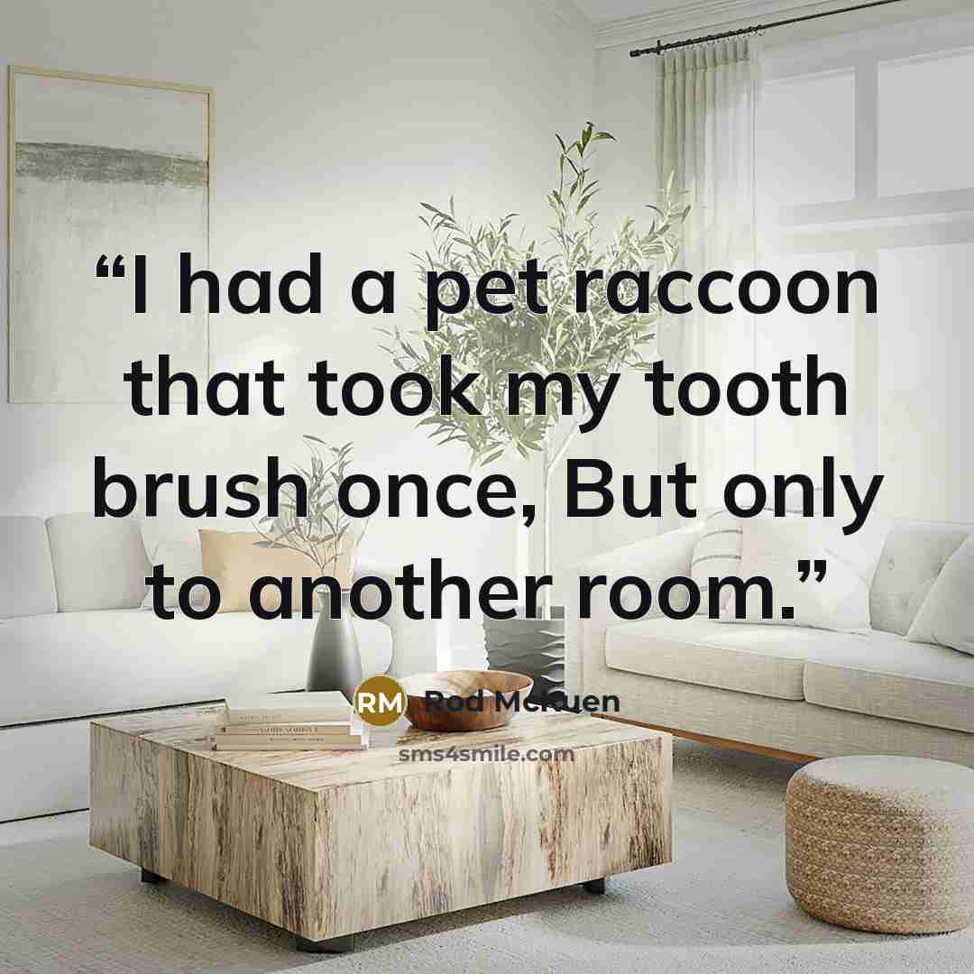 “I had a pet raccoon that took my tooth brush once, But only to another room.” quote by Rod McKuen