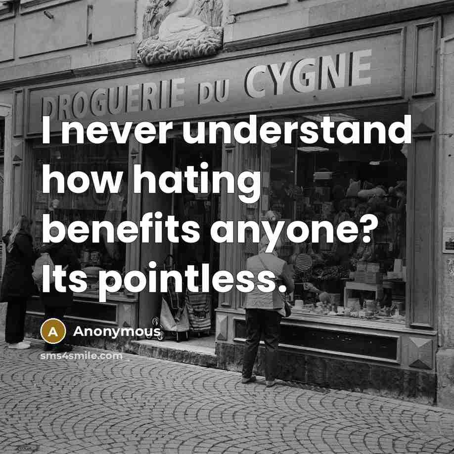 “I never understand how hating benefits anyone? Its pointless.” quote by Anonymous