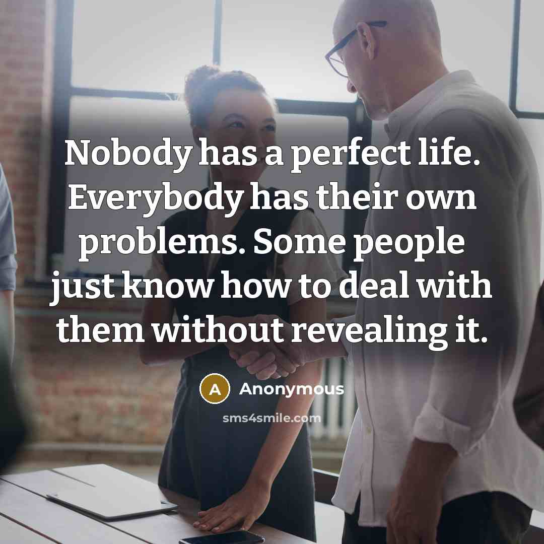 “Nobody has a perfect life. Everybody has their own problems. Some people just know how to deal with them without revealing it.” quote by Anonymous
