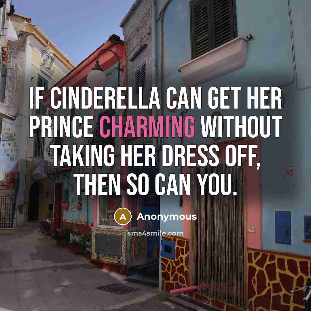 “If Cinderella can get her prince charming without taking her dress off, then so can you.” quote by Anonymous