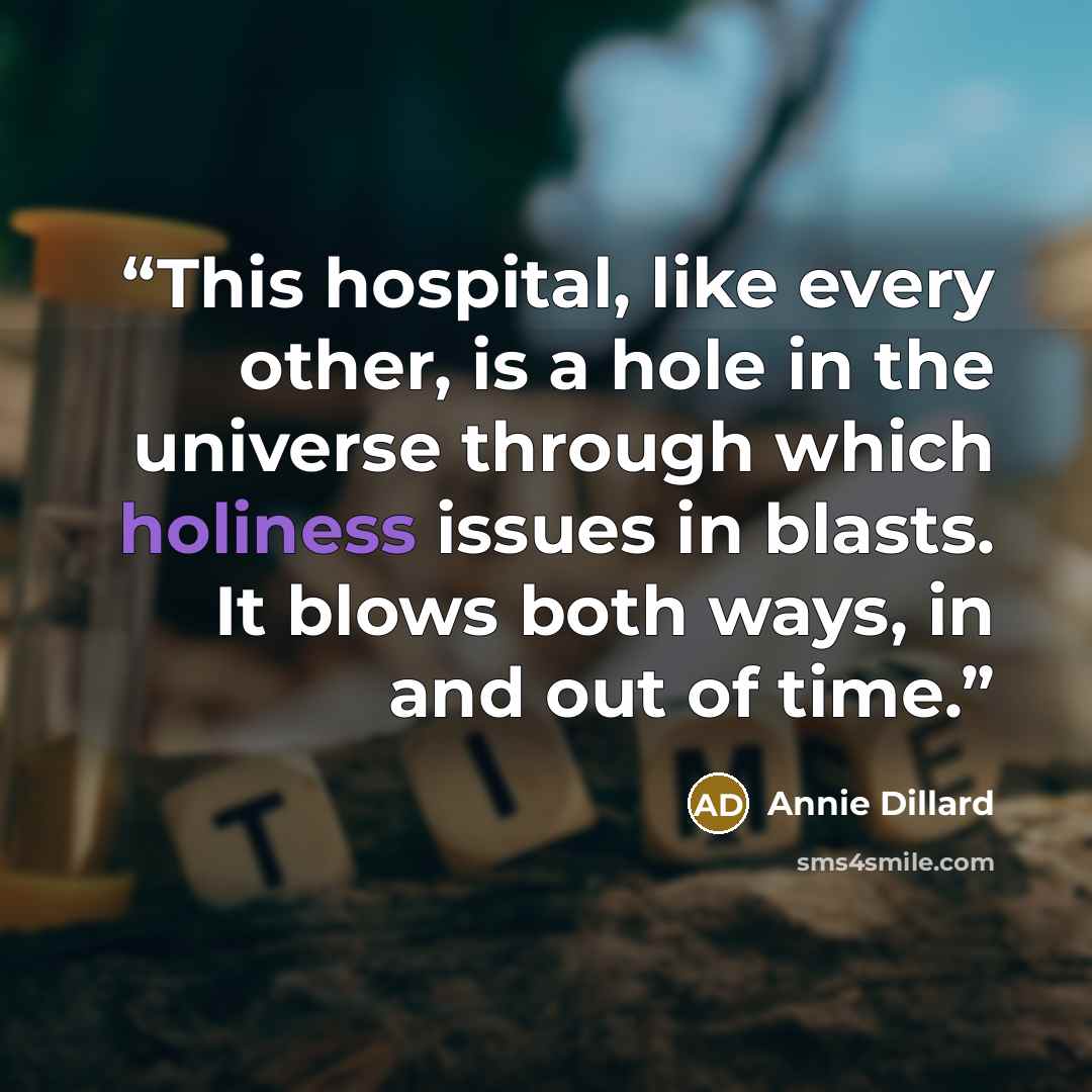 “This hospital, like every other, is a hole in the universe through which holiness issues in blasts. It blows both ways, in and out of time.” quote by Annie Dillard