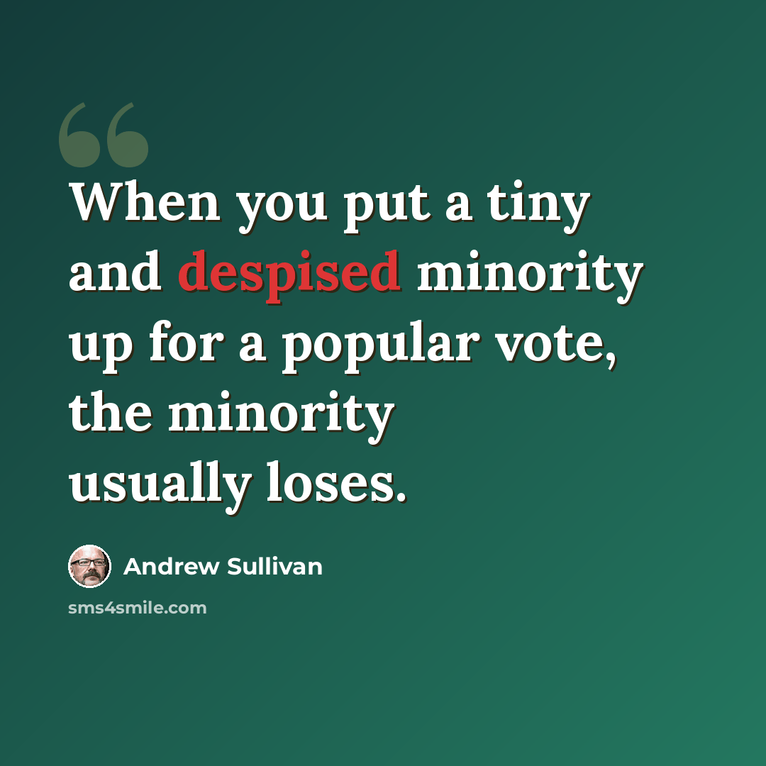 “When you put a tiny and despised minority up for a popular vote, the minority usually loses.” quote by Andrew Sullivan