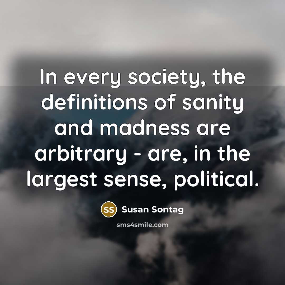 “In every society, the definitions of sanity and madness are arbitrary - are, in the largest sense, political.” quote by Susan Sontag