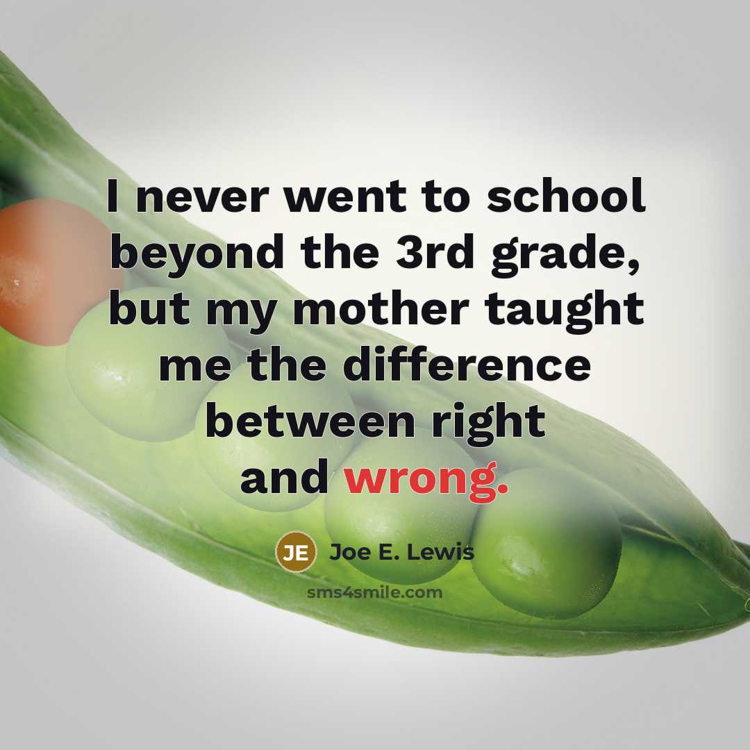 “I never went to school beyond the 3rd grade, but my mother taught me the difference between right and wrong.” quote by Joe E. Lewis