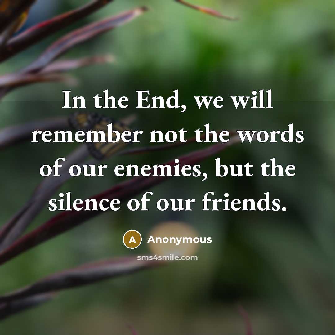 “In the End, we will remember not the words of our enemies, but the silence of our friends.” quote by Anonymous